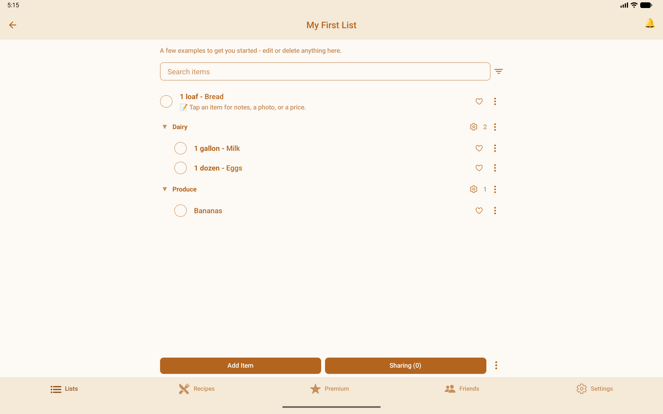 A grocery list with items automatically grouped by aisle, on a tablet